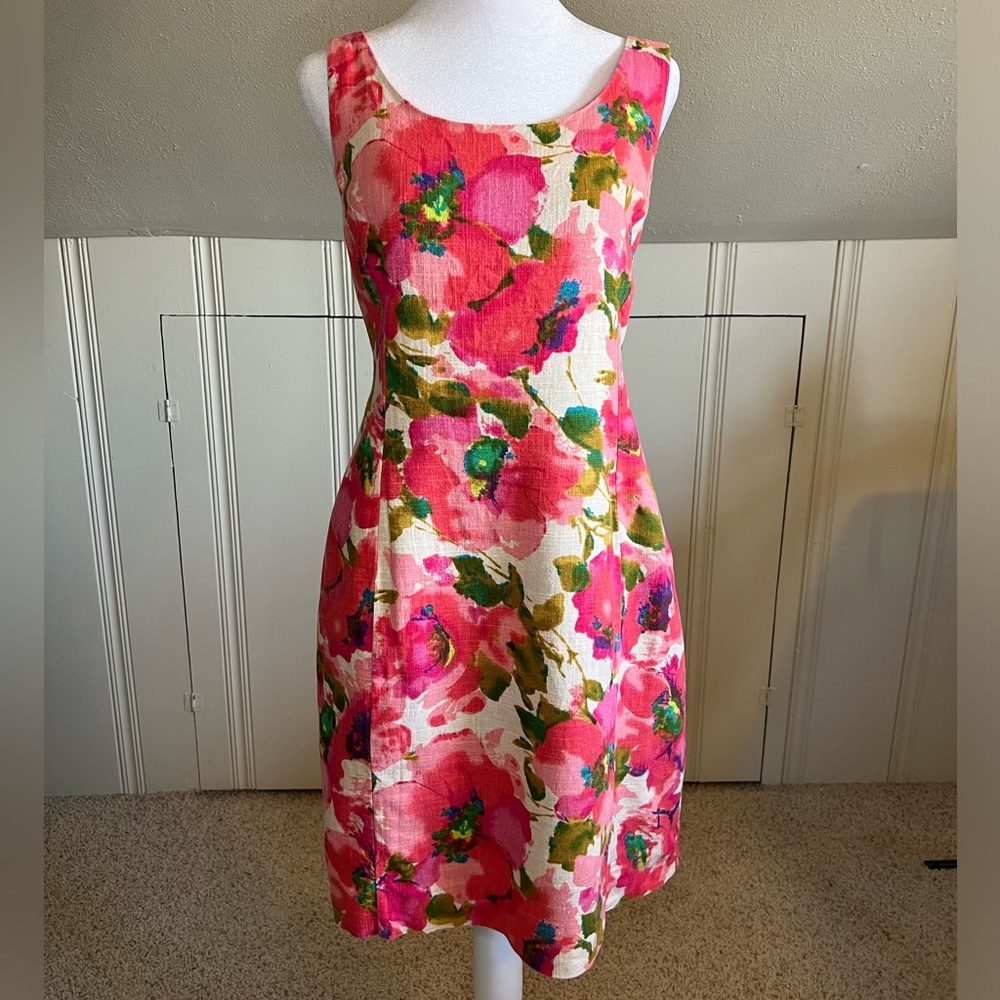 Anthropologie Pink Floral Sleeveless Dress